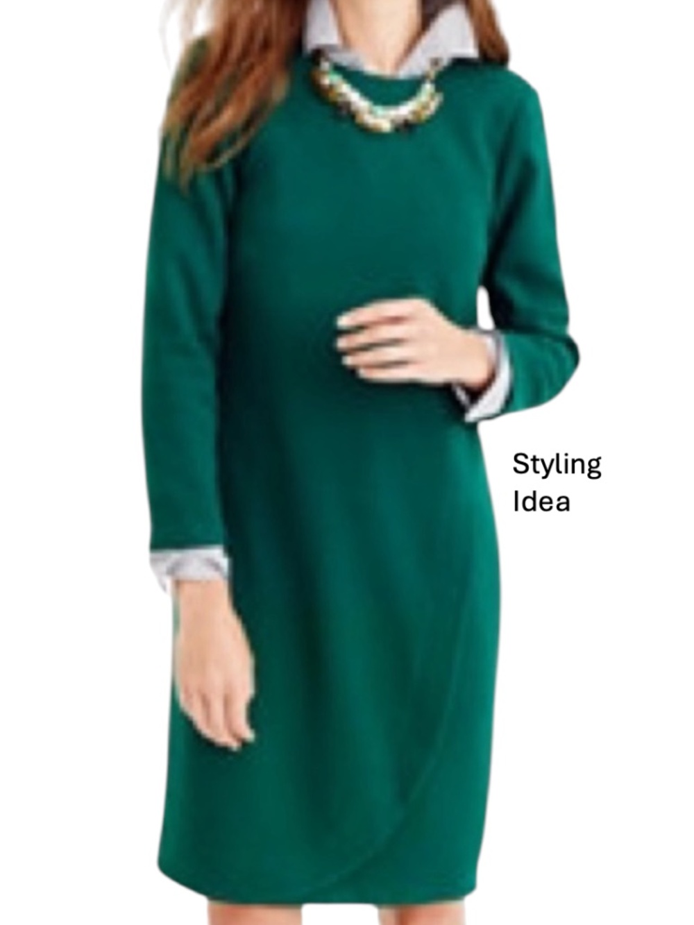 J Crew Long Sleeve Shift Dress Emerald Green Size 00 - Picture 2 of 9